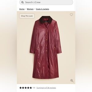 NWT J.Crew Shiny Long Barn Coat | Size XL